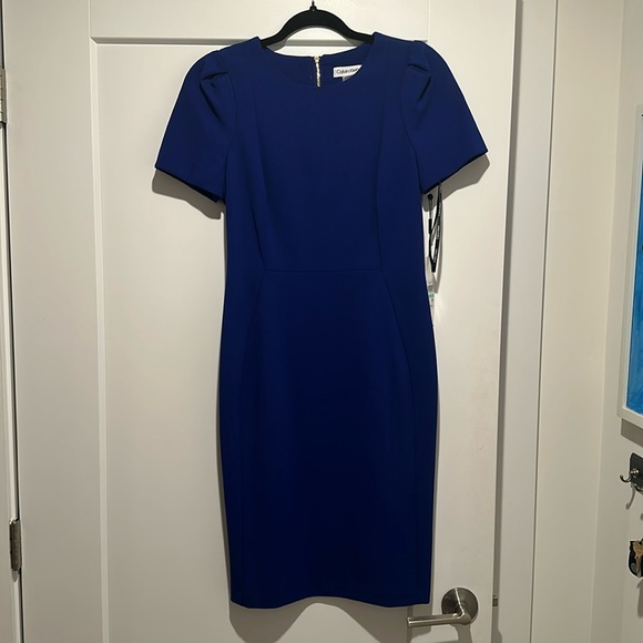 Calvin Klein Short-Sleeve Sheath Dress in color Aquamarine. Size 8. - Picture 3 of 3